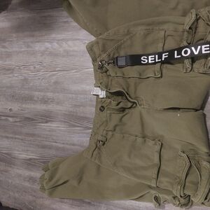 Olive Green Cargo Pants with Self Love Strap